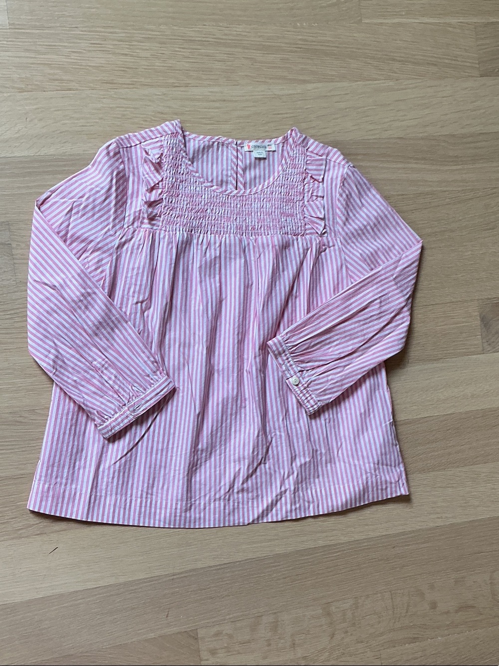 Crewcuts Pink & White Striped Smocked Long-Sleeve Top